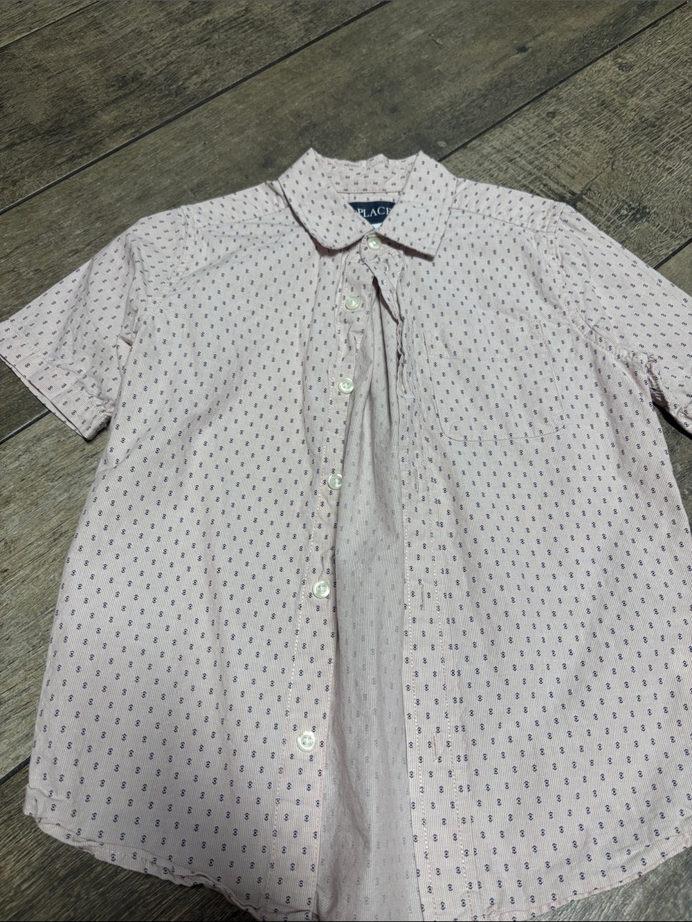The Children's Place Pink Short-Sleeve Button-Down with Navy Micro Motif